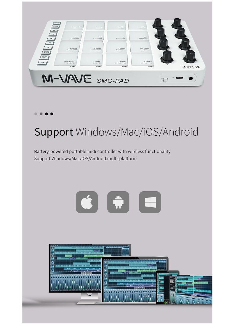 M-VAVE - SMC-PAD Launch Pad USB-C Interface, Portable Design, Small Wireless MIDI Controller, Suitable Percussion Keyboard - Image 1