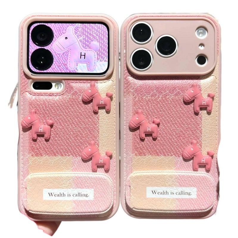 TPU Protective Case for HONOR 400 Pro with Kickstand and Color Block Splicing plus Three Little Pink Horses Pattern plus Candy Air Cushion in Pink - Image 3