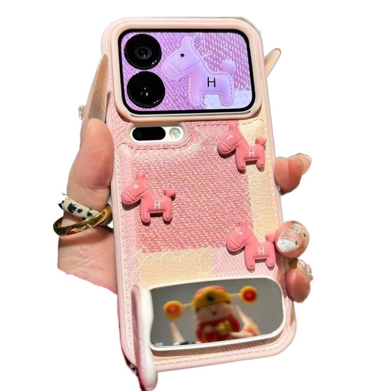 TPU Protective Case for HONOR 400 Pro with Kickstand and Color Block Splicing plus Three Little Pink Horses Pattern plus Candy Air Cushion in Pink - Image 4