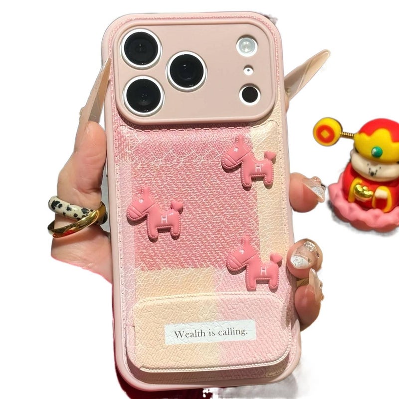 TPU Protective Case for HONOR 400 Pro with Kickstand and Color Block Splicing plus Three Little Pink Horses Pattern plus Candy Air Cushion in Pink - Image 2