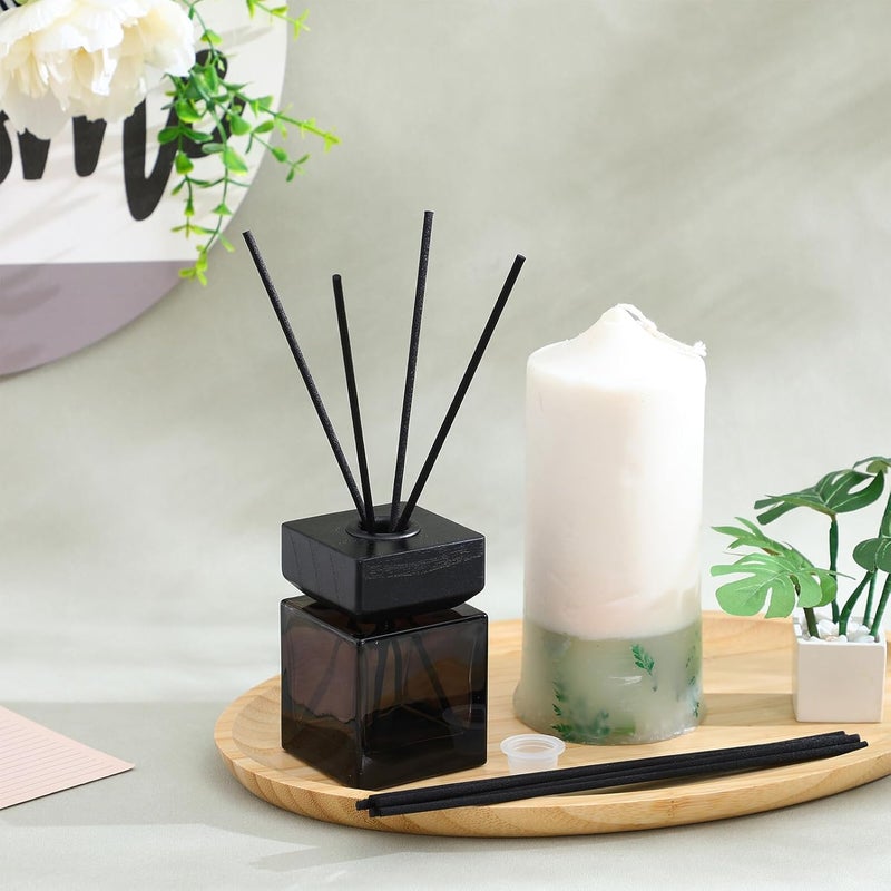 مجموعة زجاجة منقذ العطور Veemoon سعة 100 مل مربع�� مع غطاء خشبي وعيدان راتان خالية من النار، طقم حاوية العلاج العطري الزجاجي لعطر المنزل وناشرات رائحة غرفة المعيشة - Image 3
