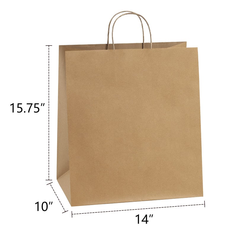 BagDream Kraft Paper Bagsr 50Pcs 14x10x15.75 Ultra Wide Large Paper Gift Bags with Handles for Takeouts, Parties, Shopping, Food Packing, Recyclable Food Service Bags Brown Paper Grocery Sacks - Image 3