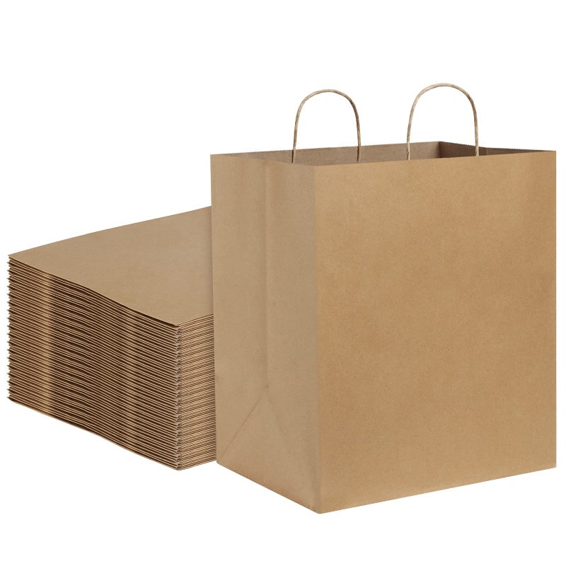 BagDream Kraft Paper Bagsr 50Pcs 14x10x15.75 Ultra Wide Large Paper Gift Bags with Handles for Takeouts, Parties, Shopping, Food Packing, Recyclable Food Service Bags Brown Paper Grocery Sacks - Image 1