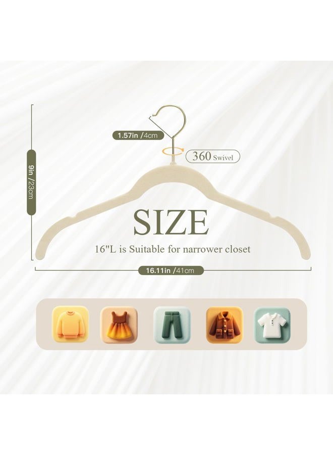 Korpai 30 Pack Beige Velvet Hangers, Non Slip,Durable,Slim Hangers Space Saving,Felt Hangers with Gold 360°Swivel Hook for Coats,Strappy Dresses,Shirts,Sweater ect - Image 2