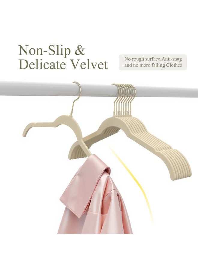 Korpai 30 Pack Beige Velvet Hangers, Non Slip,Durable,Slim Hangers Space Saving,Felt Hangers with Gold 360°Swivel Hook for Coats,Strappy Dresses,Shirts,Sweater ect - Image 5