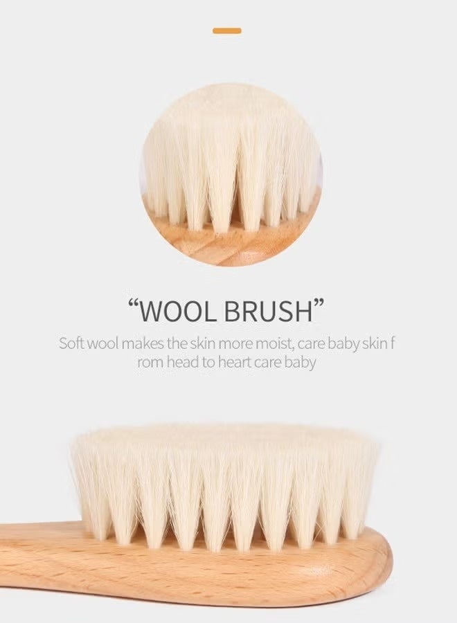 شراء جوي مجموعة فرشاة ومشط شعر الأطفال حديثي الولادة والأطفال الصغار، مشط تدليك من شعيرات الماعز الناعمة الطبيعية وفرشاة استحمام بمقبض خشبي - Image 2