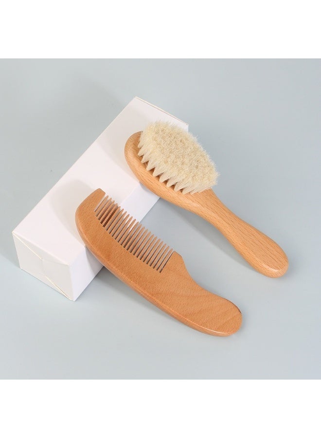 شراء جوي مجموعة فرشاة ومشط شعر الأطفال حديثي الولادة والأطفال الصغار، مشط تدليك من شعيرات الماعز الناعمة الطبيعية وفرشاة استحمام بمقبض خشبي - Image 3