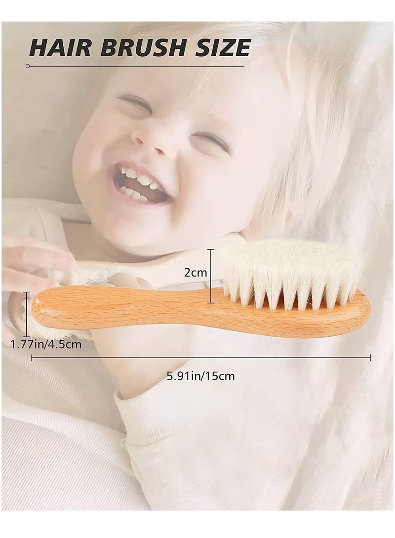 شراء جوي مجموعة فرشاة ومشط شعر الأطفال حديثي الولادة والأطفال الصغار، مشط تدليك من شعيرات الماعز الناعمة الطبيعية وفرشاة استحمام بمقبض خشبي - Image 5