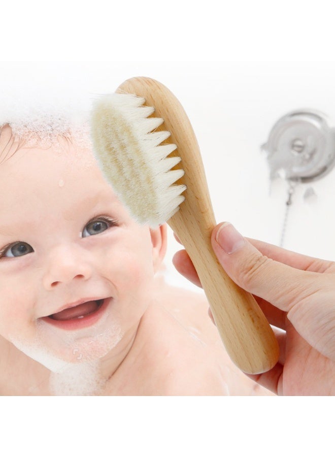 شراء جوي مجموعة فرشاة ومشط شعر الأطفال حديثي الولادة والأطفال الصغار، مشط تدليك من شعيرات الماعز الناعمة الطبيعية وفرشاة استحمام بمقبض خشبي - Image 4