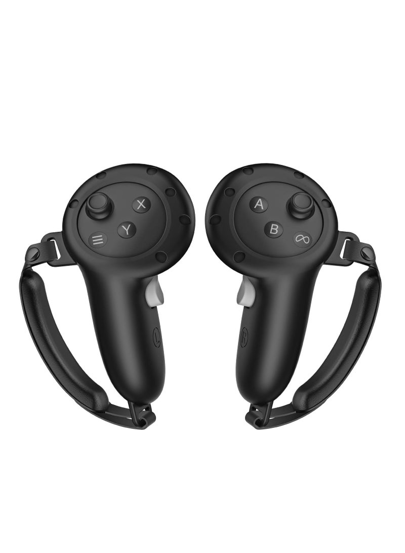 2PCs Upgraded Controller Grip Cover Anti-Fall Protective Handle Sleeve with Wrist Strap Compatible for Meta Quest3 Handles (Black) - Image 1