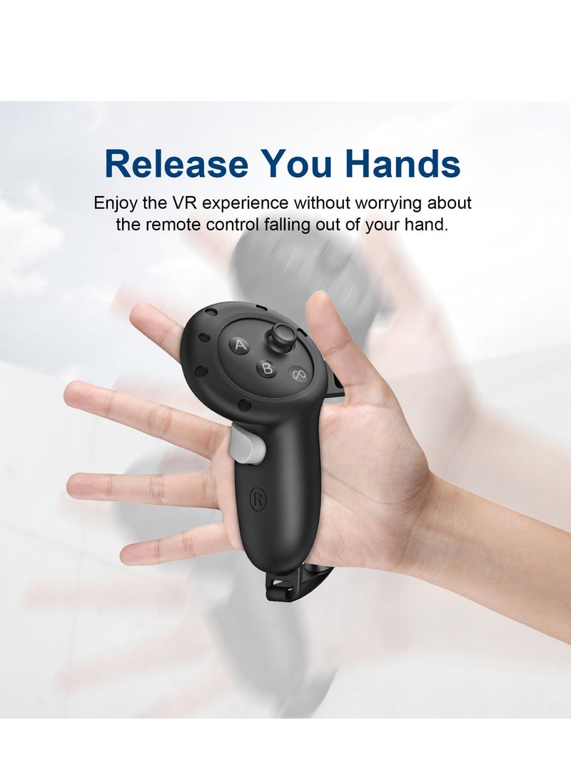 2PCs Upgraded Controller Grip Cover Anti-Fall Protective Handle Sleeve with Wrist Strap Compatible for Meta Quest3 Handles (Black) - Image 4
