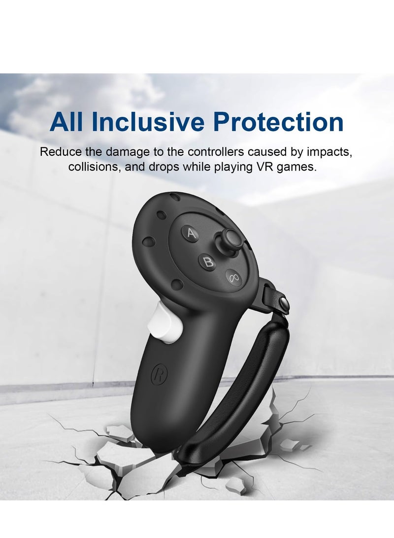 2PCs Upgraded Controller Grip Cover Anti-Fall Protective Handle Sleeve with Wrist Strap Compatible for Meta Quest3 Handles (Black) - Image 3