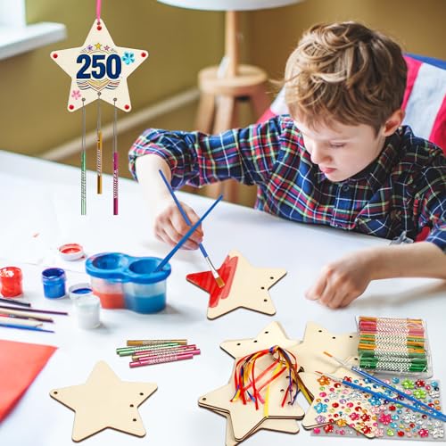Fennoral 9 Pack 4th of July Wind Chime Kit for Kids Make Your Own Star Wind Chime for Girls Boys DIY Coloring Craft for 250th Anniversary USA Independence Day Ornaments 4th of July Party Art Activity - Image 5
