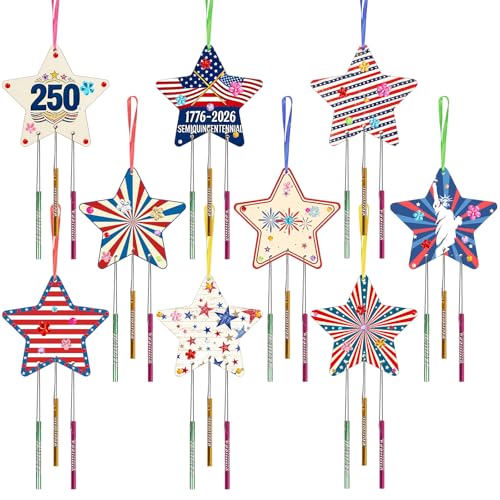 Fennoral 9 Pack 4th of July Wind Chime Kit for Kids Make Your Own Star Wind Chime for Girls Boys DIY Coloring Craft for 250th Anniversary USA Independence Day Ornaments 4th of July Party Art Activity - Image 1