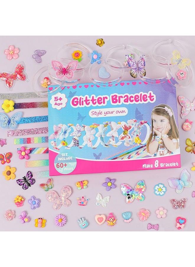 Capstro Glitter Bracelet Kit Butterfly Flower Edition – 8 DIY Bracelets with Butterfly Charms, Floral Pendants, Glitter Beads & Acrylic Decorations – Creative Arts & Crafts Gift for Girls Age 5+ - Image 2