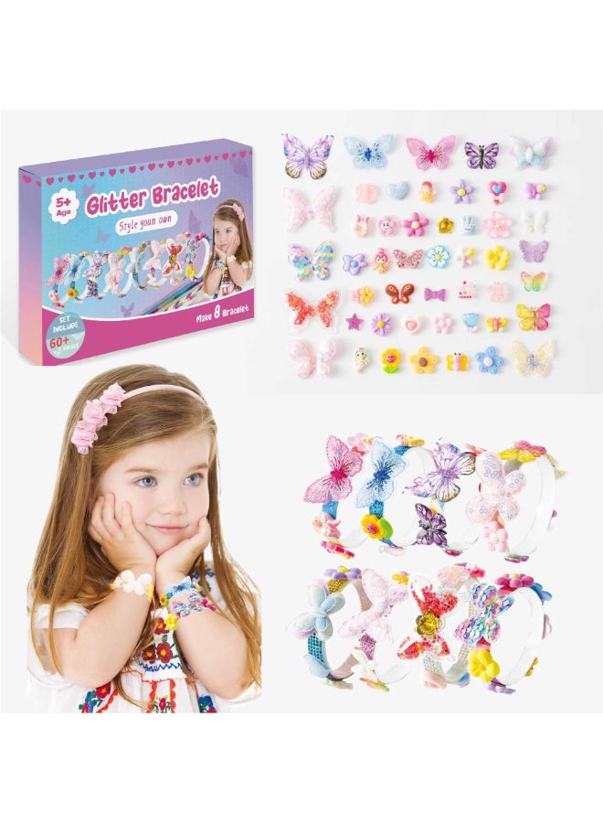 Capstro Glitter Bracelet Kit Butterfly Flower Edition – 8 DIY Bracelets with Butterfly Charms, Floral Pendants, Glitter Beads & Acrylic Decorations – Creative Arts & Crafts Gift for Girls Age 5+ - Image 4