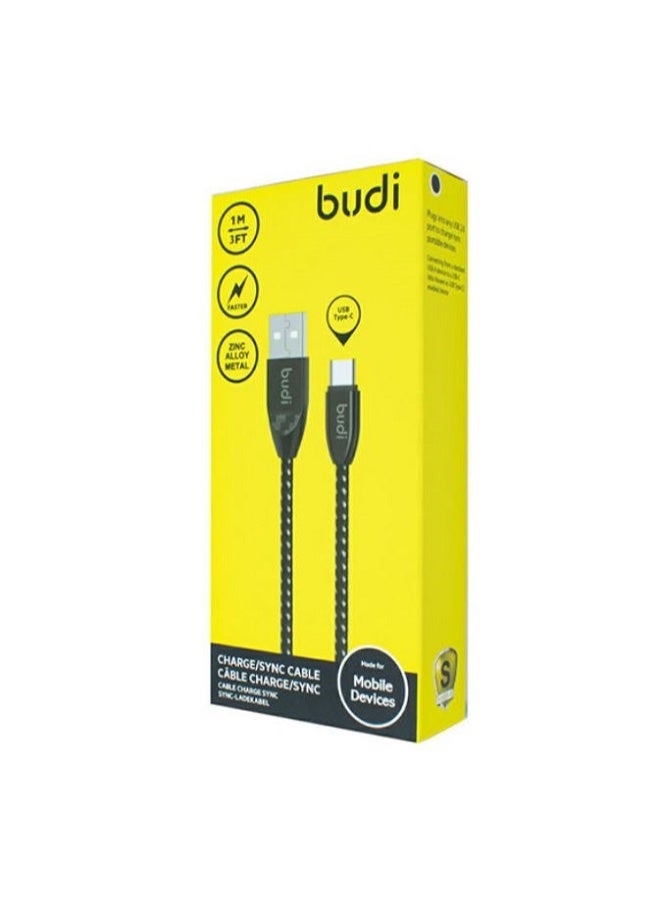 بودي كابل شحن ومزامنة USB A إلى Type-C مصنوع من معدن سبائك الزنك بطول 1 متر - ضروري للشحن السريع والموثوق ونقل البيانات M8J160T-أسود - Image 2
