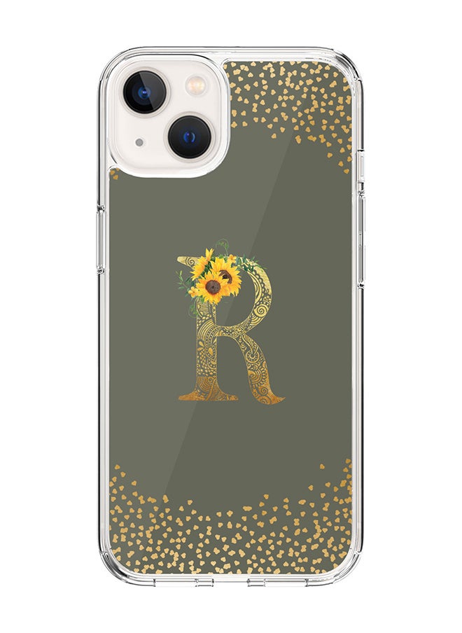 Stylizedd Classic Clear Case For iPhone 14 Plus, Hybrid Soft Case Cover- Custom Monogram Initial Letter Mandala Floral Pattern Alphabet - R ( Olive Green)  - Image 1