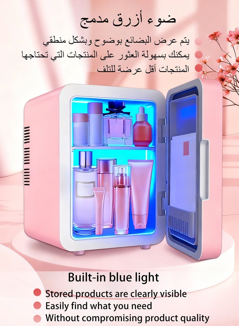 WAMIT Skincare Fridge with Mirror and LED Light, 6L Large Capacity Mini Fridge for Makeup & Cosmetics, Small Fridge for Bedroom with Interior Blue Light, Portable Cooler/Warmer for Office and Travel - Image 2