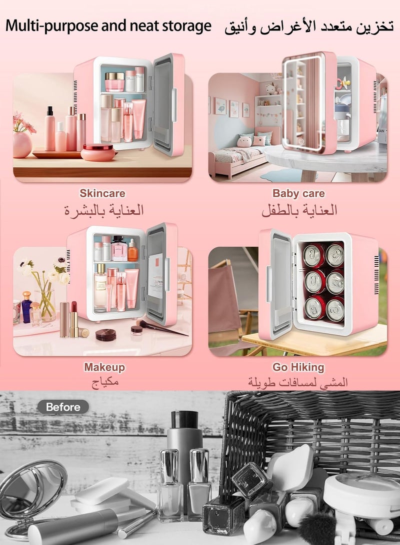 WAMIT Skincare Fridge with Mirror and LED Light, 6L Large Capacity Mini Fridge for Makeup & Cosmetics, Small Fridge for Bedroom with Interior Blue Light, Portable Cooler/Warmer for Office and Travel - Image 5