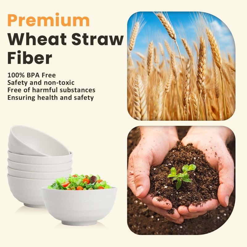 Homienly Wheat Straw Large Bowls 60 OZ Lightwewight Salad Bowls Unbreakable Serving Bowls for Kitchen, Camping Dishes, RV, Microwave and Dishwasher Safe Big Bowl for Popcorn, Oatmeal (White, 6 PCS) - Image 3