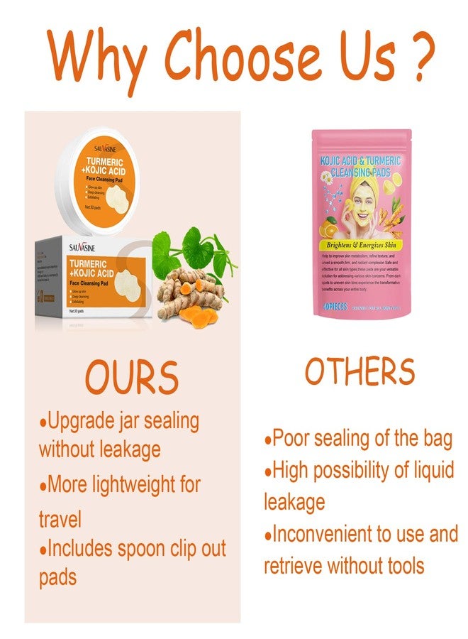 paminify وسادات تنظيف الكركم وحمض كوجيك من باميني في، وسادات تنظيف الكركم، وسادات كركم مرطبة للوجه، تساعد في توازن زيت وماء البشرة، تعبئة مطورة (لا تتسرب)، 30 قطعة - Image 2