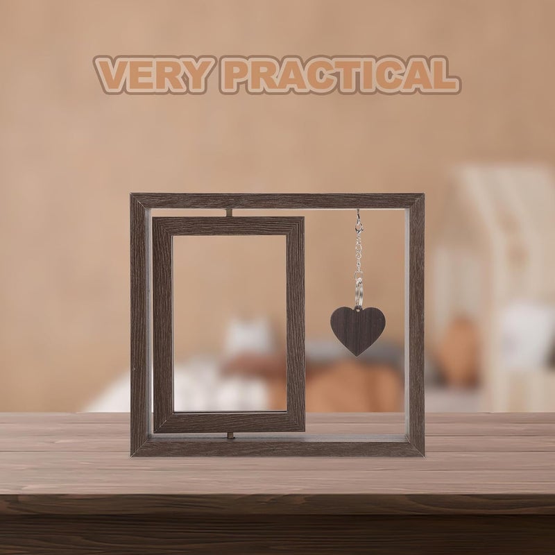 إطار صور دوار خشبي مزدوج الوجه من أبودام، بقاعدة على شكل قلب بتصميم رجعي، عرض معلق لصور العائلة، مكاتب العمل، وديكور المنزل - Image 3