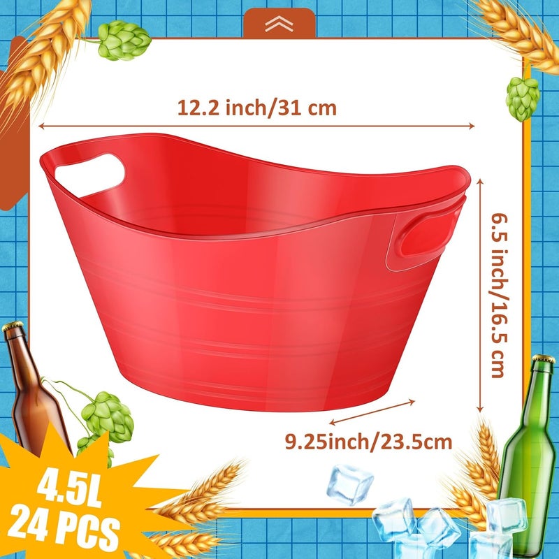 Norme 24 Pcs Oval Storage Tub with Handles 4.5L Plastic Ice Bucket, Wine, Beer, Champagne Drink Cooler for Parties, Beverage Storage Basket(Red) - Image 5