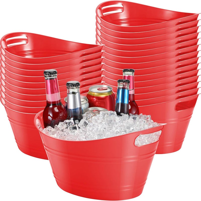 Norme 24 Pcs Oval Storage Tub with Handles 4.5L Plastic Ice Bucket, Wine, Beer, Champagne Drink Cooler for Parties, Beverage Storage Basket(Red) - Image 1