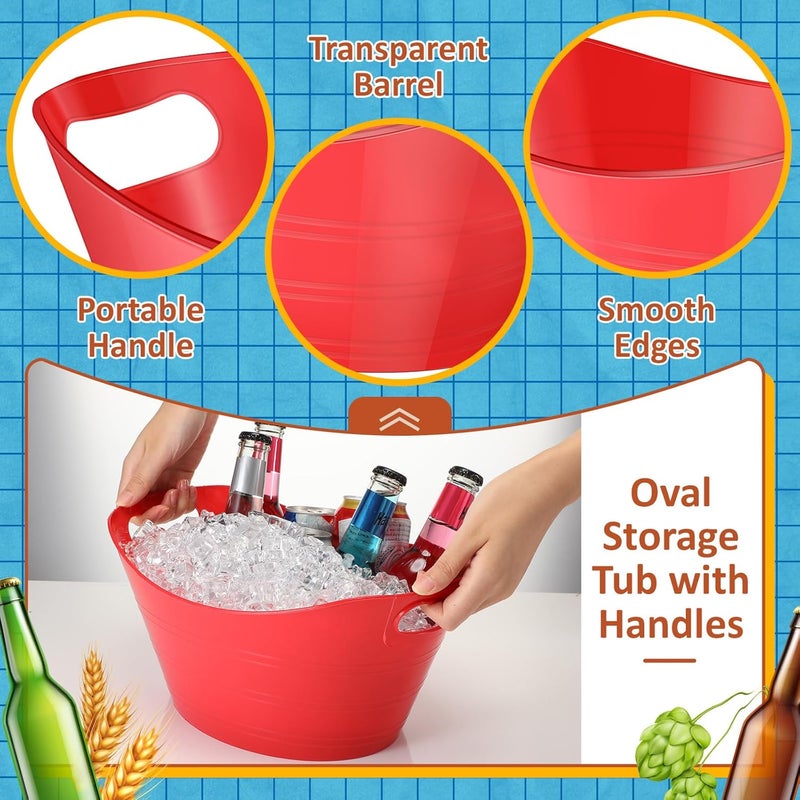 Norme 24 Pcs Oval Storage Tub with Handles 4.5L Plastic Ice Bucket, Wine, Beer, Champagne Drink Cooler for Parties, Beverage Storage Basket(Red) - Image 3