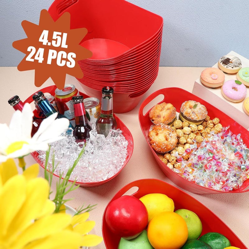 Norme 24 Pcs Oval Storage Tub with Handles 4.5L Plastic Ice Bucket, Wine, Beer, Champagne Drink Cooler for Parties, Beverage Storage Basket(Red) - Image 4