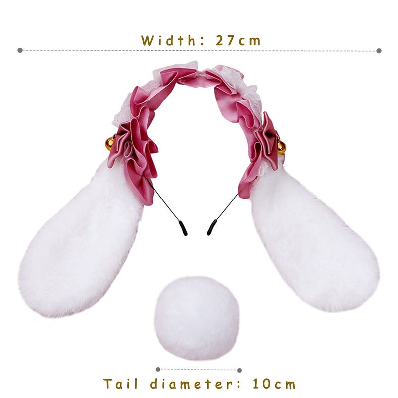 Faylay Cosplay Girl Plush Furry Bunny Ears Headwear Accessory Rabbit Headband (8-BJTLT with tail) - Image 3