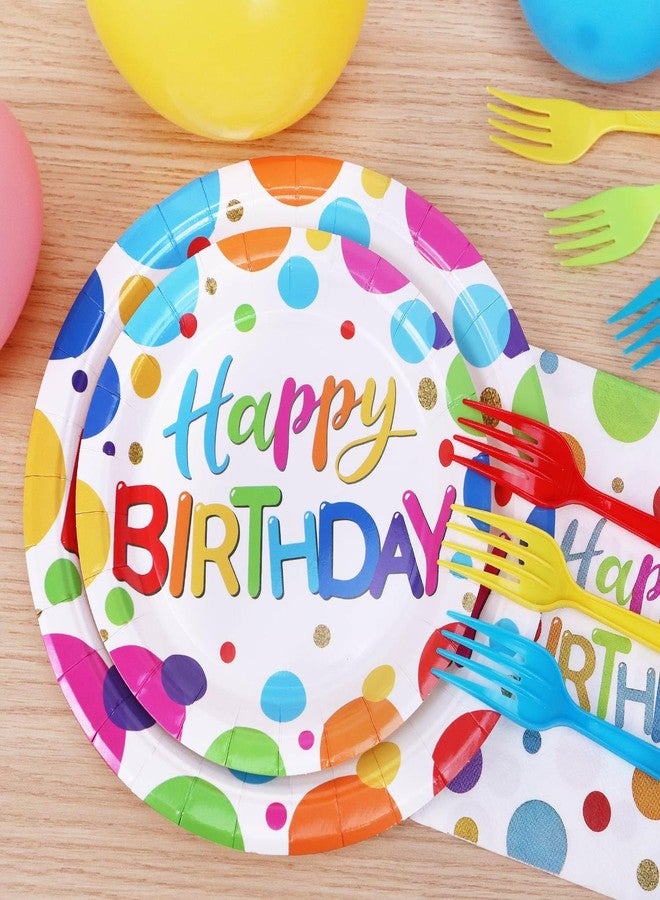 Heboland Multicolor Birthday Decorations Plates Set for 25 Guests, 100 Pieces Birthday Paper Plates Napkins Forks with Colorful Dots Design Tableware for Kids Boys Girls - Image 2