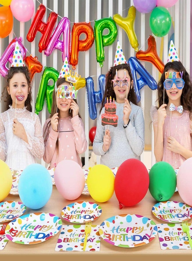 Heboland Multicolor Birthday Decorations Plates Set for 25 Guests, 100 Pieces Birthday Paper Plates Napkins Forks with Colorful Dots Design Tableware for Kids Boys Girls - Image 3