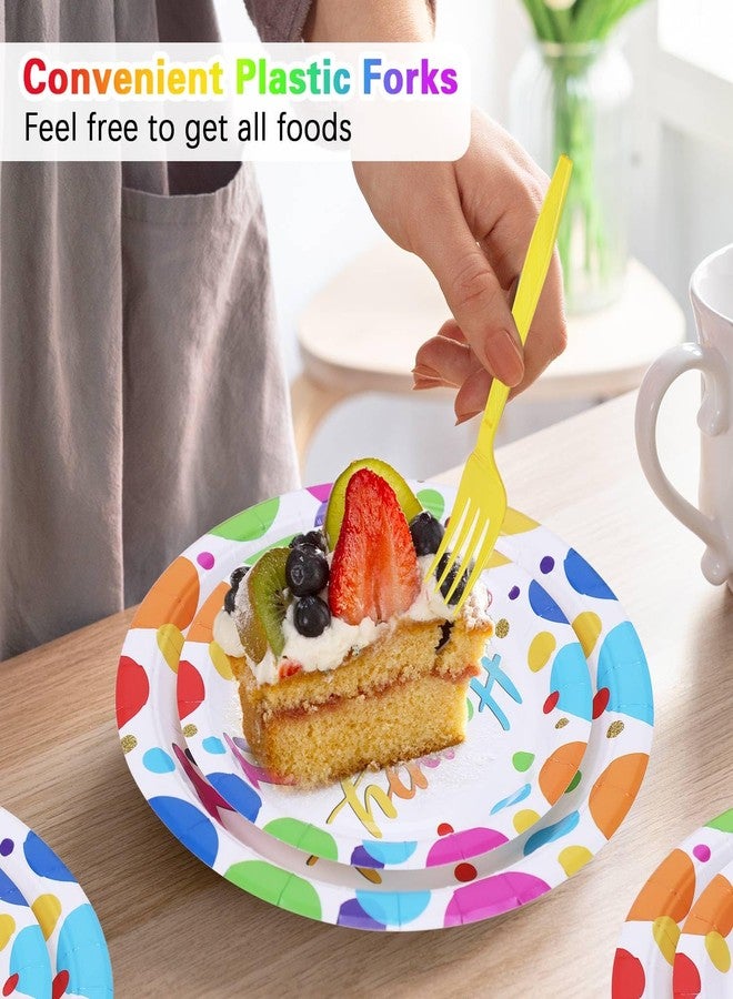 Heboland Multicolor Birthday Decorations Plates Set for 25 Guests, 100 Pieces Birthday Paper Plates Napkins Forks with Colorful Dots Design Tableware for Kids Boys Girls - Image 4