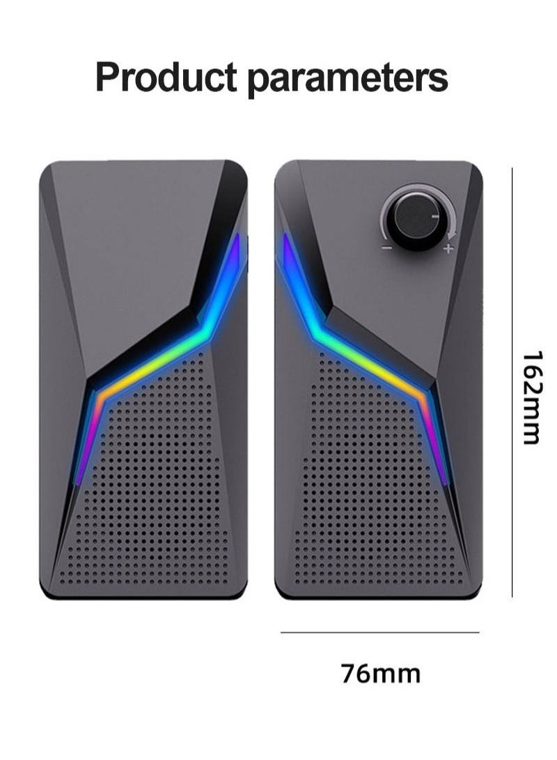 Reelyo Computer speaker Desktop USB PC Speaker Wired Stereo Sound Speake USB home small speaker，music player, stereo bass surround sound, can be used for smartphones, laptops, desktop computers Black  - Image 2