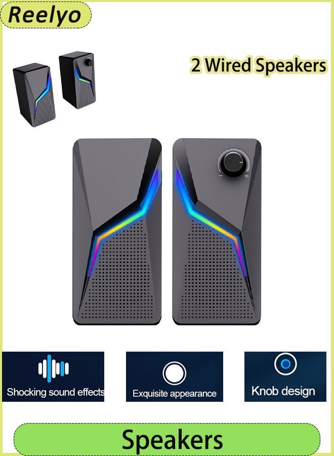 Reelyo Computer speaker Desktop USB PC Speaker Wired Stereo Sound Speake USB home small speaker，music player, stereo bass surround sound, can be used for smartphones, laptops, desktop computers Black  - Image 1