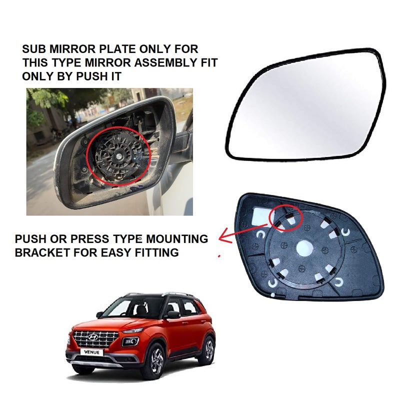 STYCARO - Side View Mirror Glass Plate compatible with Hyundai Venue 2019-2024 Model (LEFT SIDE (PASSENGER SIDE)) - Image 2