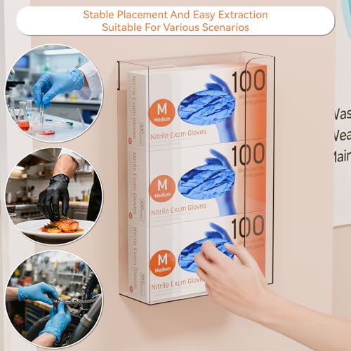 Cq acrylic Rubber Glove Holder for Wall Mount,Clear Disposable Glove Dispenser and Glove Box on Wall,Multipurpose Wall Floating Mask Dispenser and Medical Gloves Rack Storage,10.2”x16”x3.5” Pack of 1 - Image 4