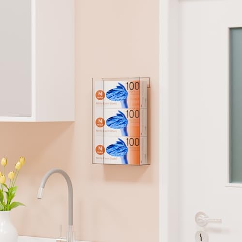 Cq acrylic Rubber Glove Holder for Wall Mount,Clear Disposable Glove Dispenser and Glove Box on Wall,Multipurpose Wall Floating Mask Dispenser and Medical Gloves Rack Storage,10.2”x16”x3.5” Pack of 1 - Image 5