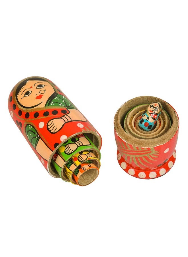 TOOLART Kids Handmade Hand Painted Cute Wooden Indian Women Nesting Dolls - Set of 5 - Image 2