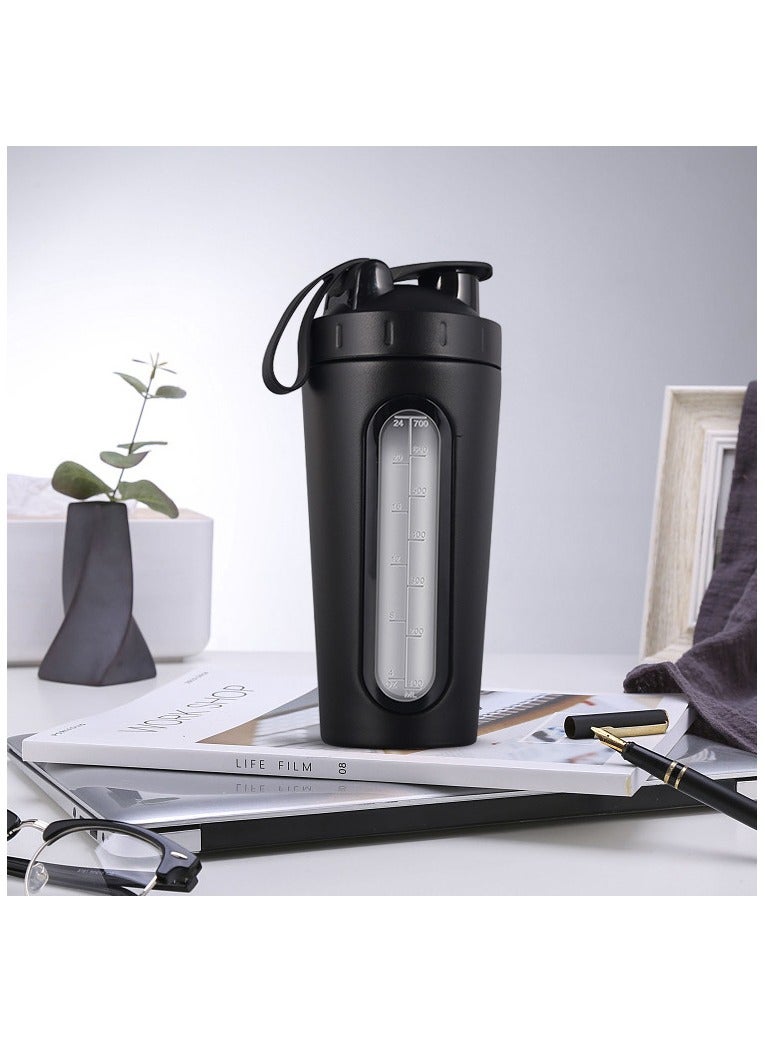 AL RAID Fitness Stainless Steel Protein Shaker 700ml - Leak-Proof, Bpa-Free Mixer Bottle with Visible Measurement Window – for Protein Shakes & Bcaa, Bottle for Gym Shakes & Hydration (Sleek Black) - Image 1