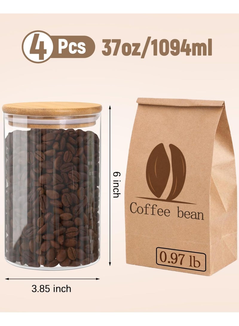 Glass Jars with Bamboo Lids, 37oz 4 Pack Food Storage Canisters for Kitchen Pantry Organization, Clear Wide Mouth for Easy Access to Flour, Rice, Oats, Snacks - Image 2