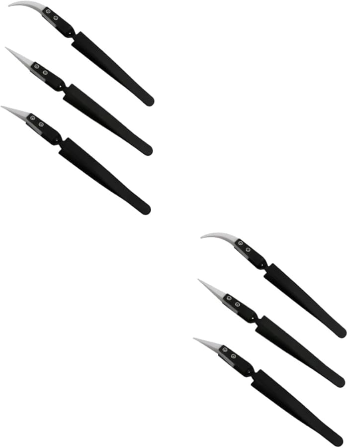 6Pcs Professional Ceramic Eyelash Tweezers Angled Curved Black 14cm Heat Resistant - Image 1
