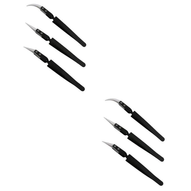 6Pcs Professional Ceramic Eyelash Tweezers Angled Curved Black 14cm Heat Resistant - Image 2