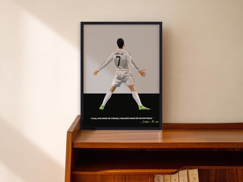 QUOTE - UNQUOTE ART QUOTE UNQUOTE ART Ronaldo Poster Real Madrid Frame Ronaldo Gifts 13x17 inches Black Frame - Image 3