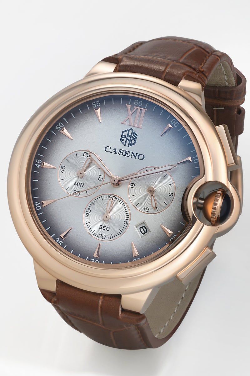 Caseno Watches for Men Luxury Quartz Water Resistant Watch Men's Chronograph Genuine Leather Strap - Image 4