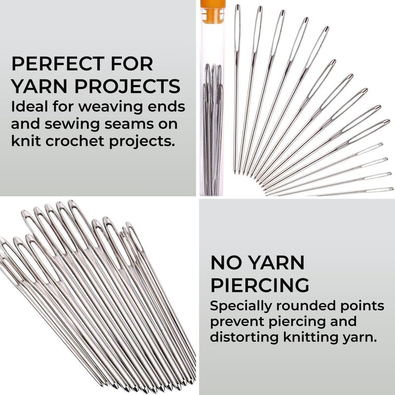 H&S Sewing Needles Set for Beginners and Professionals - 15 Stainless Steel Tapestry Needles for Wool with Big Eye - Large Yarn Darning Needle Set with Case - Image 2