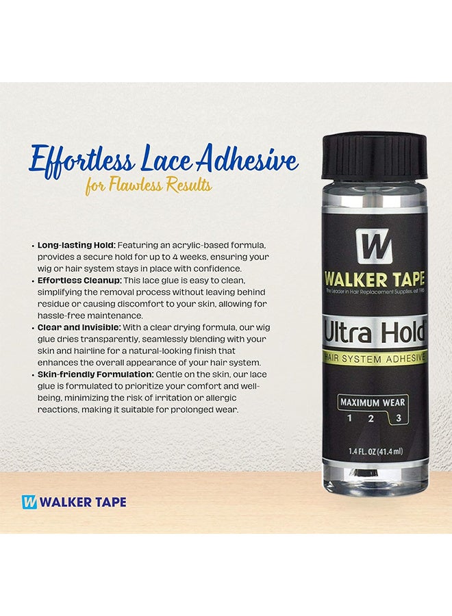 والكر تايب لاصق نظام الشعر Walker Tape Ultra Hold 1.4 أونصة مع قضيب الفرشاة ، غراء شعر مقاوم للماء للشعر المستعار ، غراء ربط الشعر بغراء الدانتيل لوصلات الشعر ، أساسيات شعر مستعار لاصق طويل الأمد - Image 3