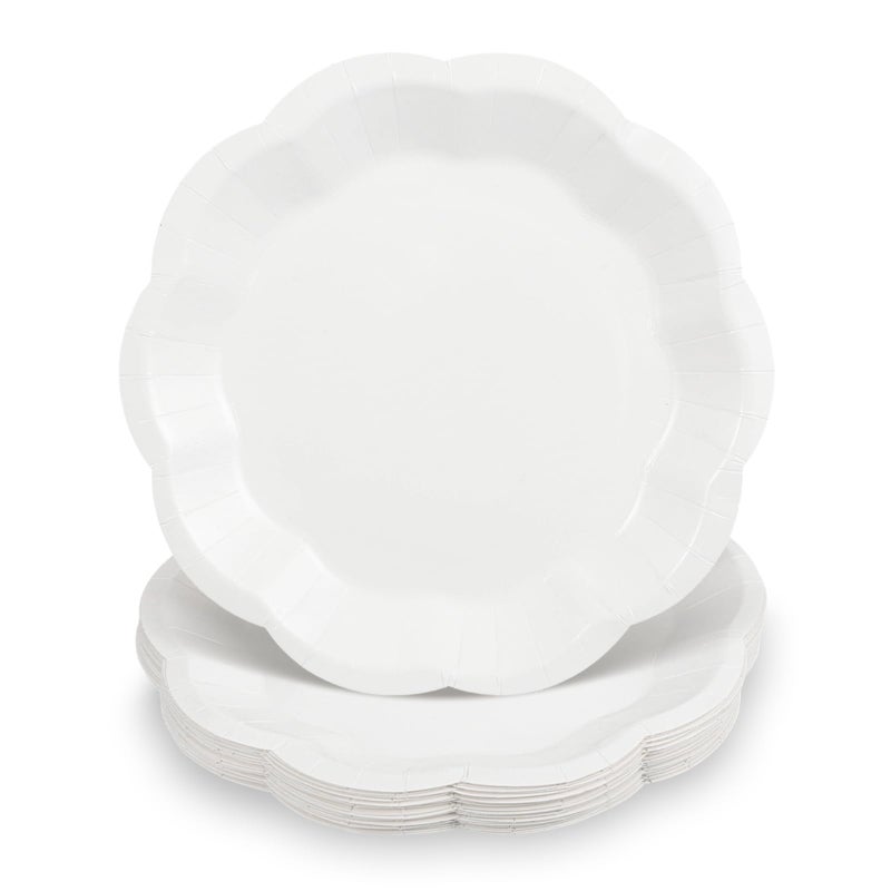 NatNarr 30pcs Scalloped Plates, 7 Inch Disposable White Paper Plates Cute Paper Dessert Cake Dinner Party Supplies for Wedding Bridal Baby Shower - Image 1